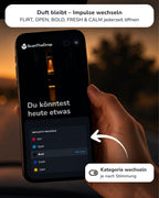 Black Amber BOLD Duftanhänger mit QR-Code von ScanTheDrop mit Gesprächsimpuls Kategorie wechsel auf dem Smartphone