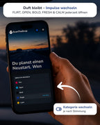 New Car Fresh Duftanhänger mit QR-Code von ScanTheDrop mit Gesprächsimpuls Kategorie wechsel auf dem Smartphone
