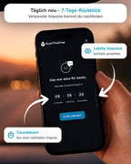 Smartphone im Auto mit ScanTheDrop App und Countdown zum nächsten Gesprächsimpuls bei Sonnenuntergang