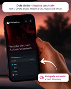 Spark FLIRT Duftanhänger mit QR-Code von ScanTheDrop mit Gesprächsimpuls Kategorie wechsel auf dem Smartphone