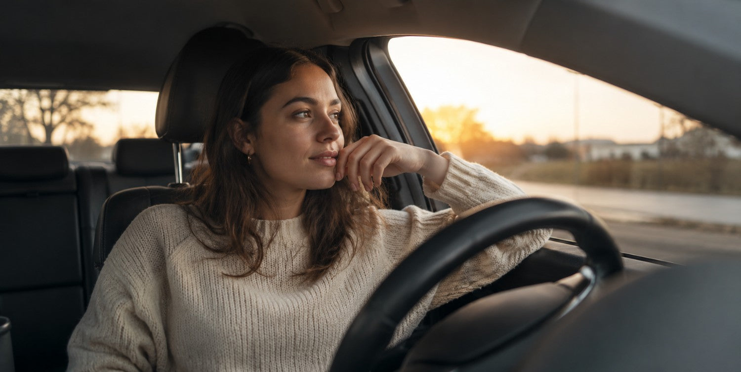 Moment vor der Autofahrt mit Auswahl eines passenden ScanTheDrop Gesprächsimpulses